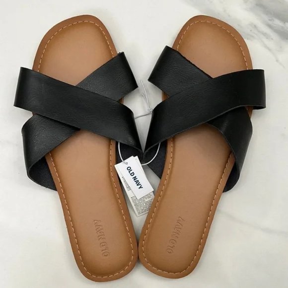 Old Navy Shoes - Old Navy Black Faux-Leather Cross-Strap Sandals / NWT/ 7.5